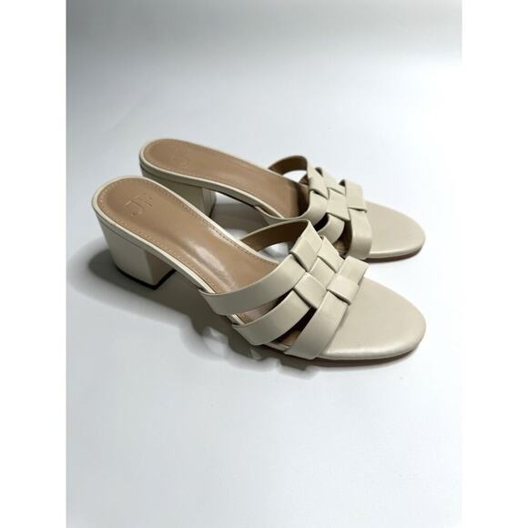 JF Just Fab Sandals Sophie Strappy Heeled Mule Sandal Birch White Size 9 Women’s - Picture 1 of 13